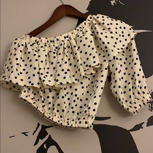 Top shop one shoulder polka dot crop blouse